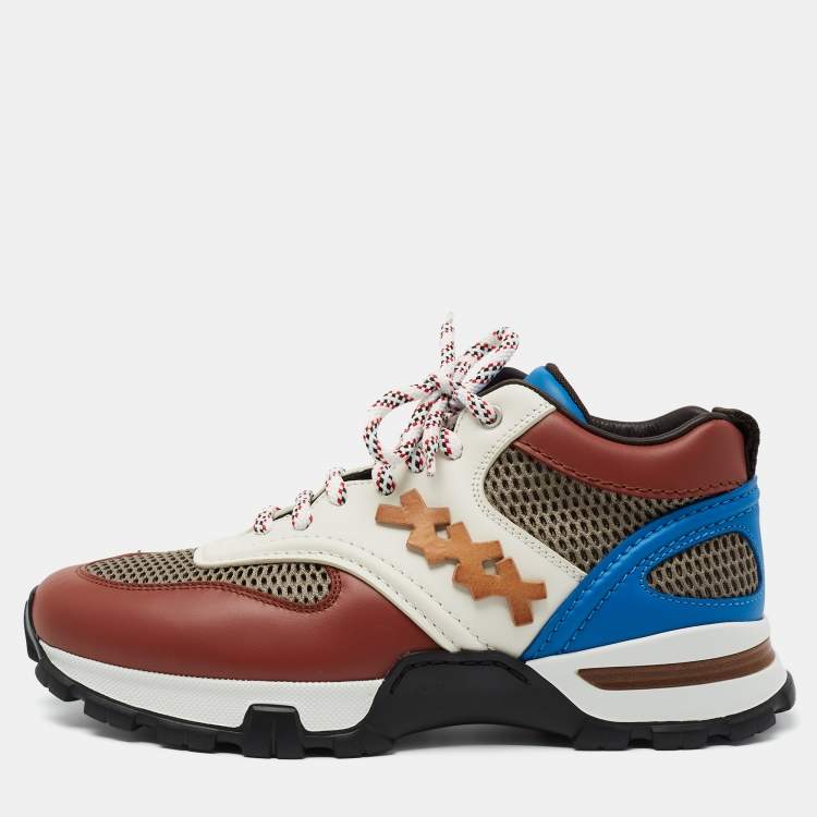 Pre Owned Ermenegildo Zegna Multicolor Leather And Mesh Cesare Low Top Sneakers Size 41.5
