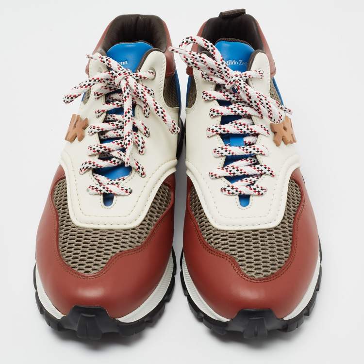 Pre Owned Ermenegildo Zegna Multicolor Leather And Mesh Cesare Low Top Sneakers Size 41.5