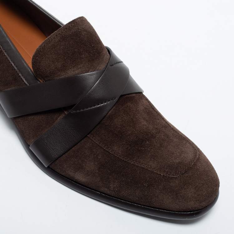 Pre Owned Ermenegildo Zegnan Two Tone Suede and Leather Loafers Size 42.5