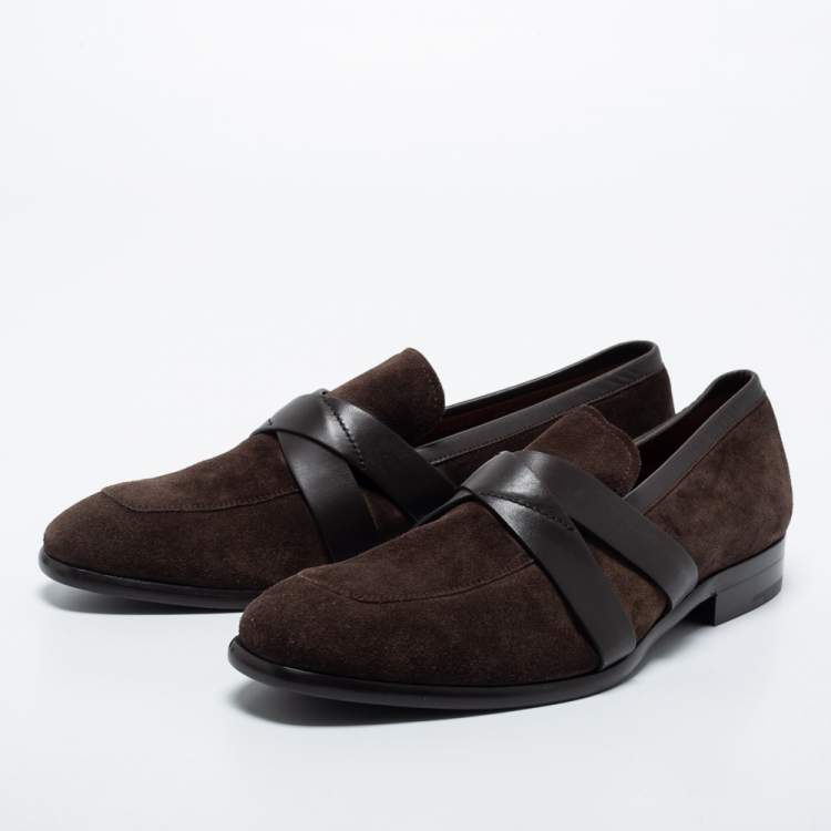 Pre Owned Ermenegildo Zegnan Two Tone Suede and Leather Loafers Size 42.5