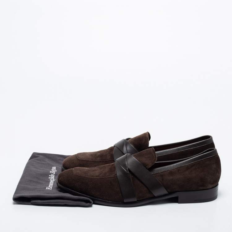 Pre Owned Ermenegildo Zegnan Two Tone Suede and Leather Loafers Size 42.5