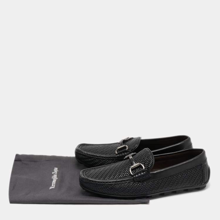 Pre Owned Ermenegildo Zegna Black Woven Leather Loafers Size 40