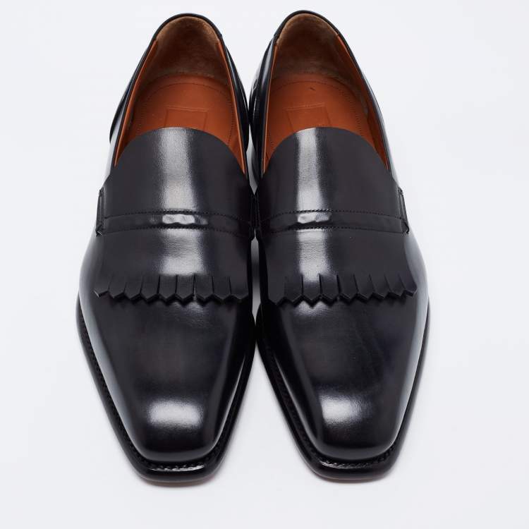 Pre Owned Ermenegildo Zegna Black Leather Fringe Loafers Size 41