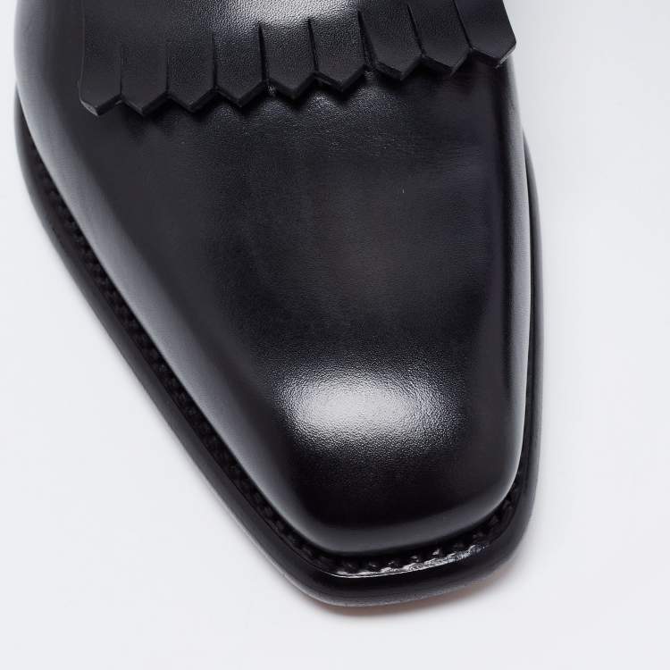 Pre Owned Ermenegildo Zegna Black Leather Fringe Loafers Size 41