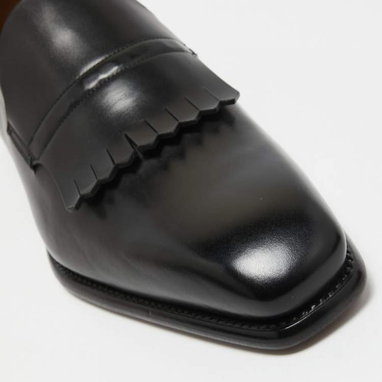 Pre Owned Ermenegildo Zegna Black Leather Fringe Loafers Size 43.5