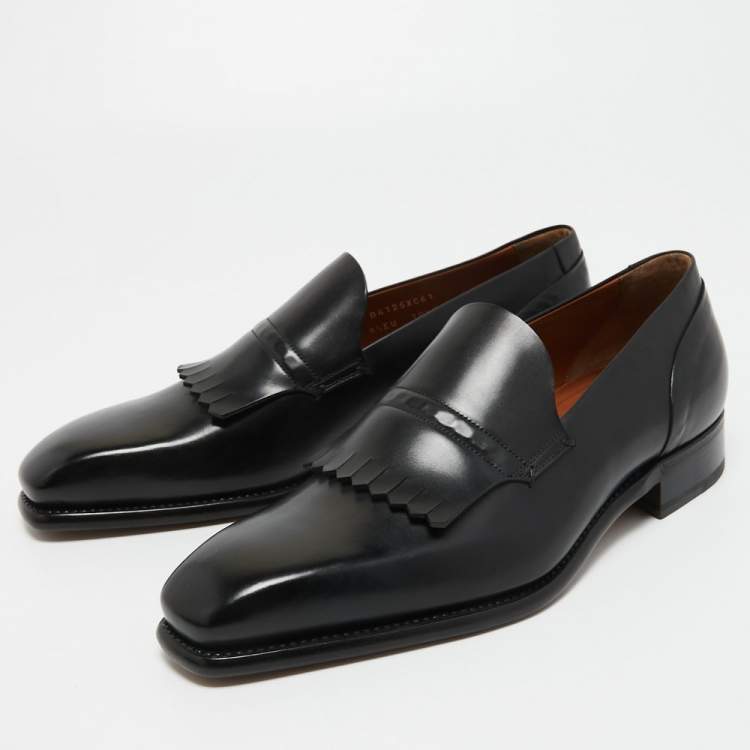 Pre Owned Ermenegildo Zegna Black Leather Fringe Loafers Size 43.5