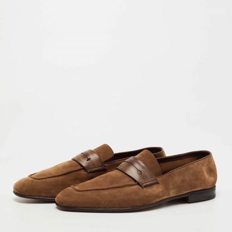 Pre Owned Ermenegildo Zegna Brown Suede and Leather Penny Loafers Size 43.5