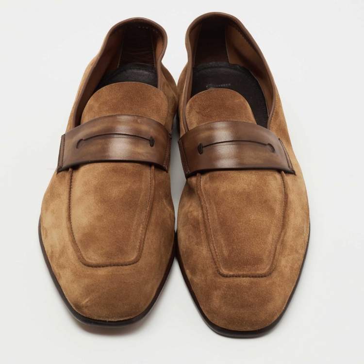 Pre Owned Ermenegildo Zegna Brown Suede and Leather Penny Loafers Size 43.5