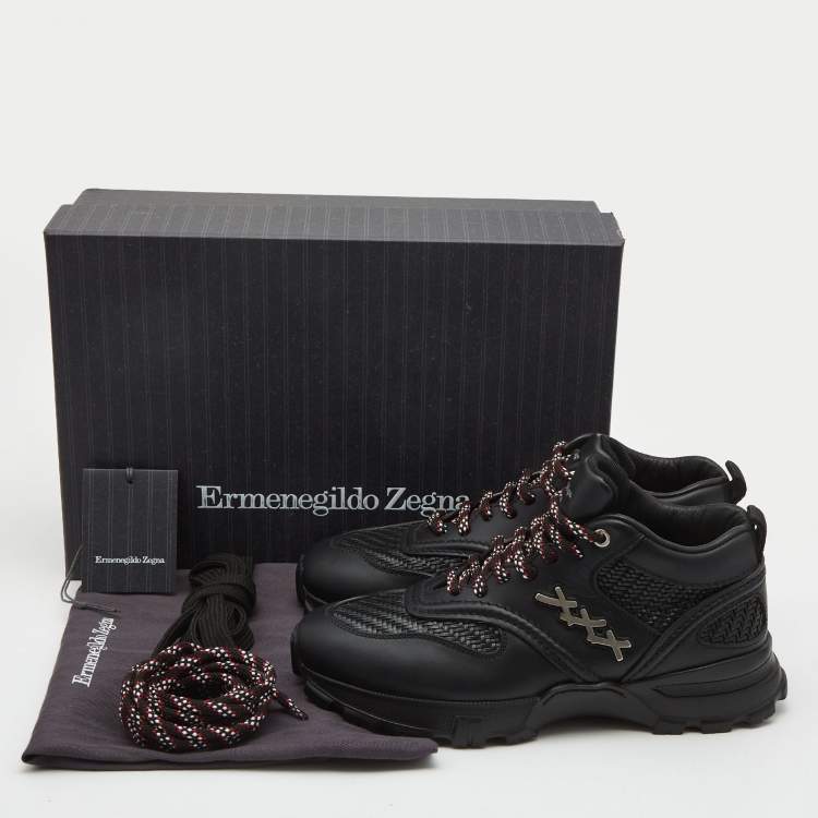 Pre Owned Ermenegildo Zegna Black Leather Lace Up Sneakers Size 39