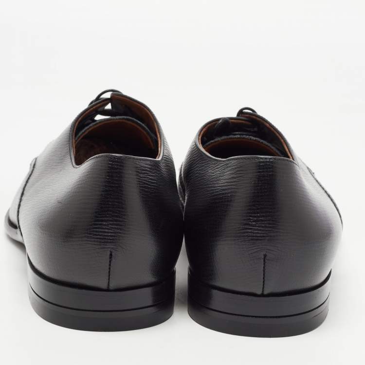 Pre Owned Ermenegildo Zegna Black Textured Leather Lace Up Derby Size 46