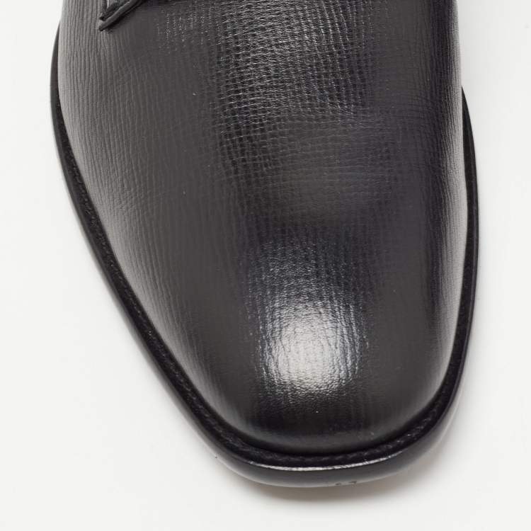 Pre Owned Ermenegildo Zegna Black Textured Leather Lace Up Derby Size 46