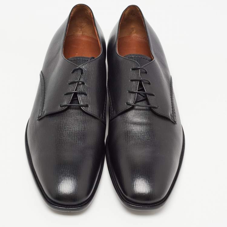 Pre Owned Ermenegildo Zegna Black Textured Leather Lace Up Derby Size 46