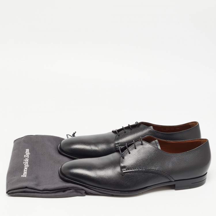 Pre Owned Ermenegildo Zegna Black Textured Leather Lace Up Derby Size 46