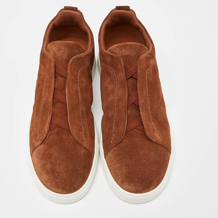 Pre Owned Ermenegildo Zegna Brown Suede Triple Stitch Slip On Sneakers Size 43