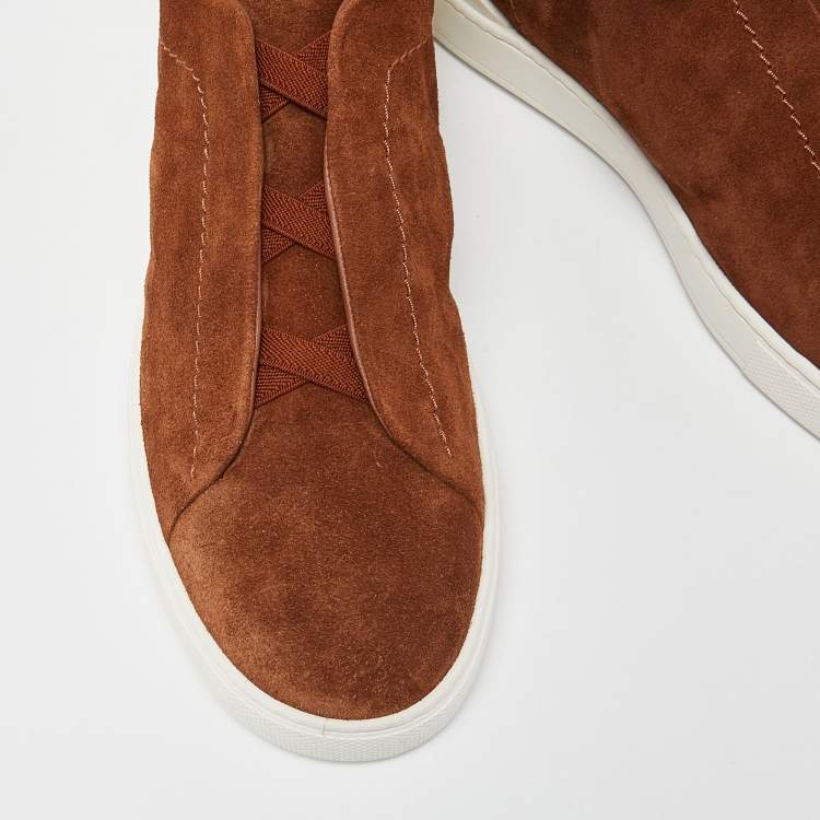 Pre Owned Ermenegildo Zegna Brown Suede Triple Stitch Slip On Sneakers Size 43