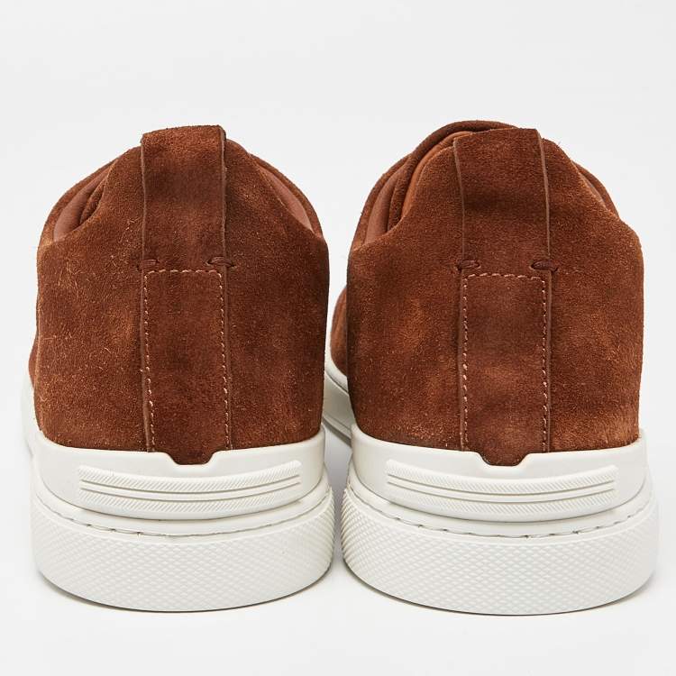 Pre Owned Ermenegildo Zegna Brown Suede Triple Stitch Slip On Sneakers Size 43