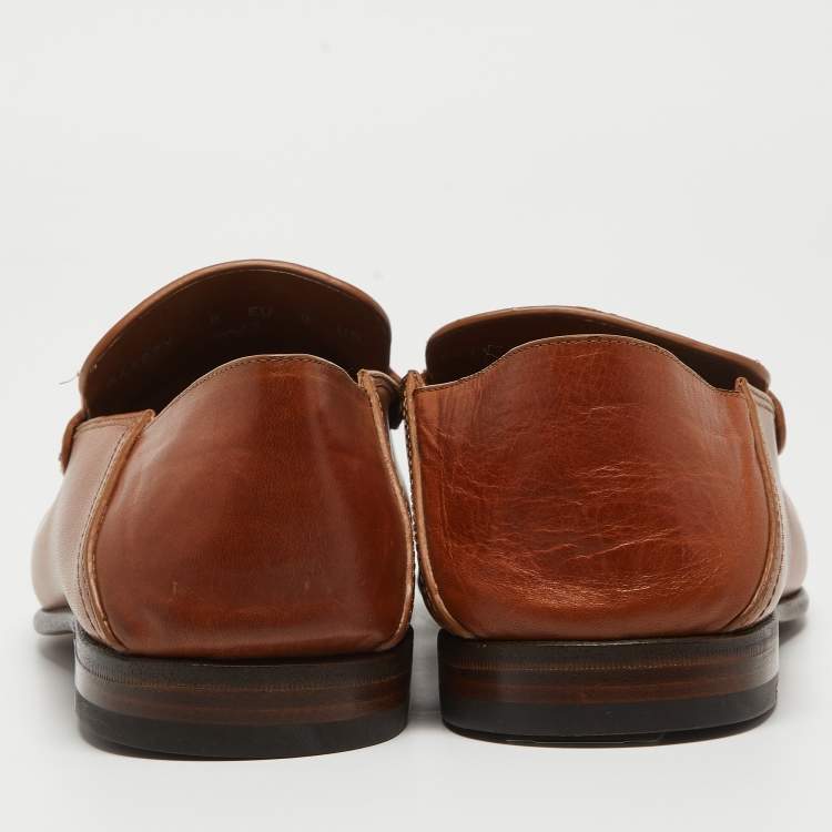 Pre Owned Ermenegildo Zegna Brown Leather Slip On Loafers Size 42