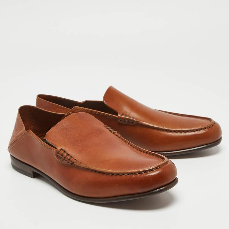Pre Owned Ermenegildo Zegna Brown Leather Slip On Loafers Size 42