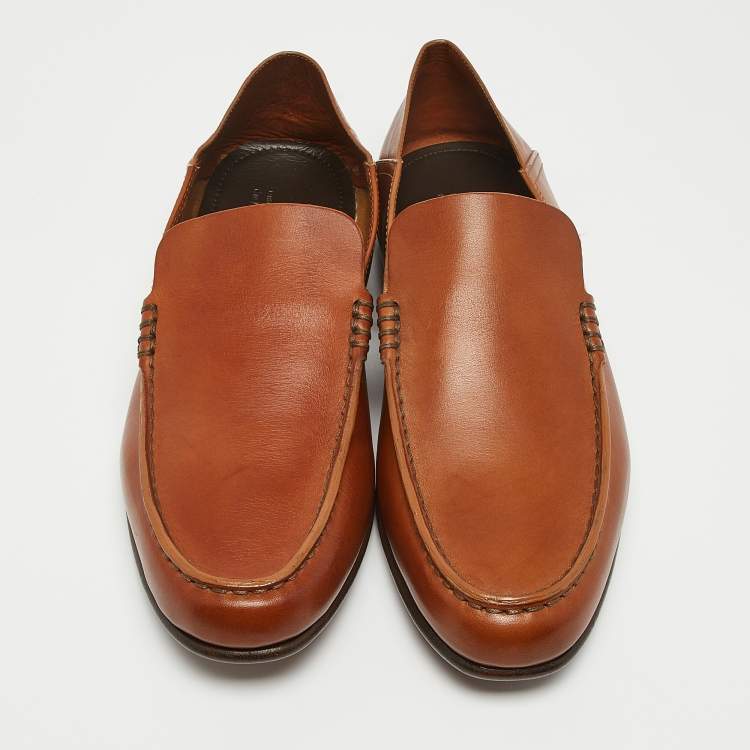 Pre Owned Ermenegildo Zegna Brown Leather Slip On Loafers Size 42