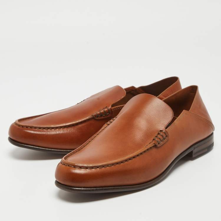 Pre Owned Ermenegildo Zegna Brown Leather Slip On Loafers Size 42