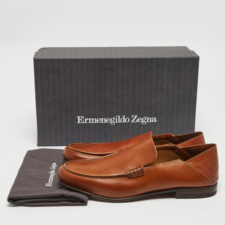Pre Owned Ermenegildo Zegna Brown Leather Slip On Loafers Size 42