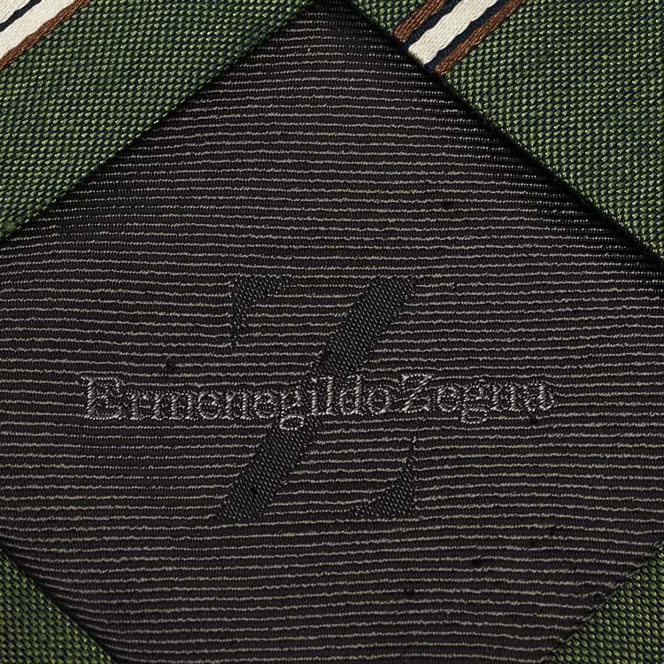 Pre Owned Ermenegildo Zegna Vintage Green Stripe Linen Silk Traditional Tie