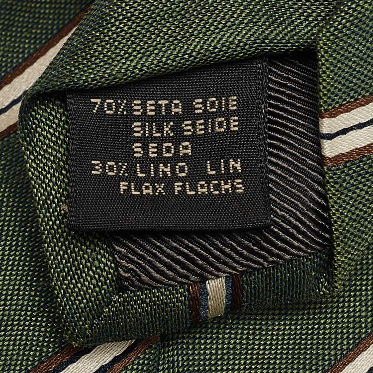 Pre Owned Ermenegildo Zegna Vintage Green Stripe Linen Silk Traditional Tie