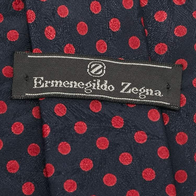 Pre Owned Ermenegildo Zegna Vintage Blue Dots Pattern Silk Traditional Tie 