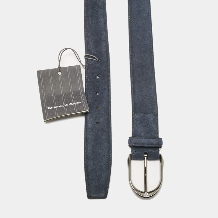 Pre Owned Ermenegildo Zegna Dark Blue Suede Buckle Belt 120 CM