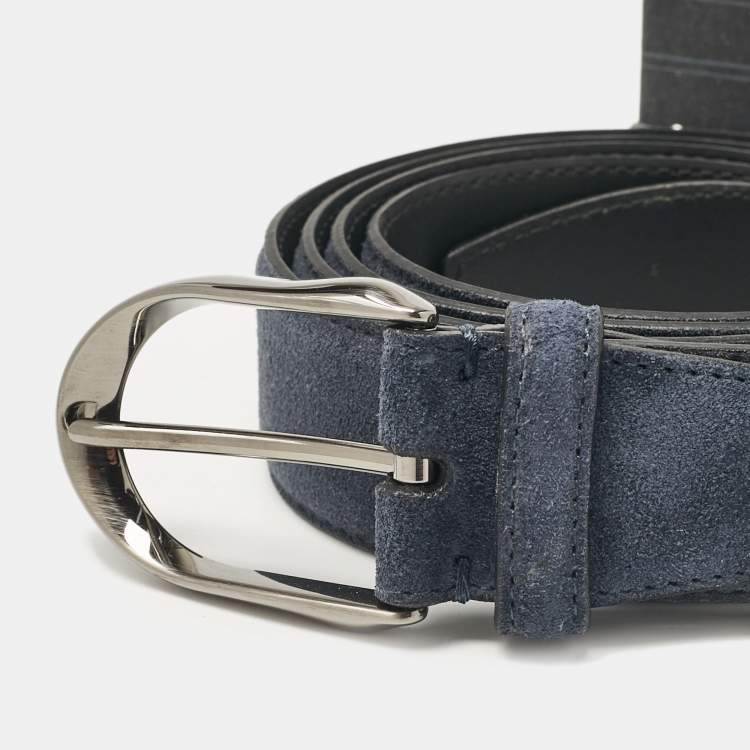 Pre Owned Ermenegildo Zegna Dark Blue Suede Buckle Belt 120 CM