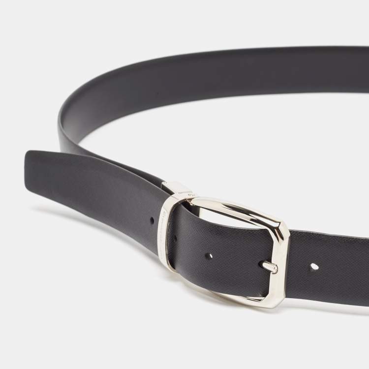 Pre Owned Ermenegildo Zegna Black Leather Reversible Buckle Belt 110CM