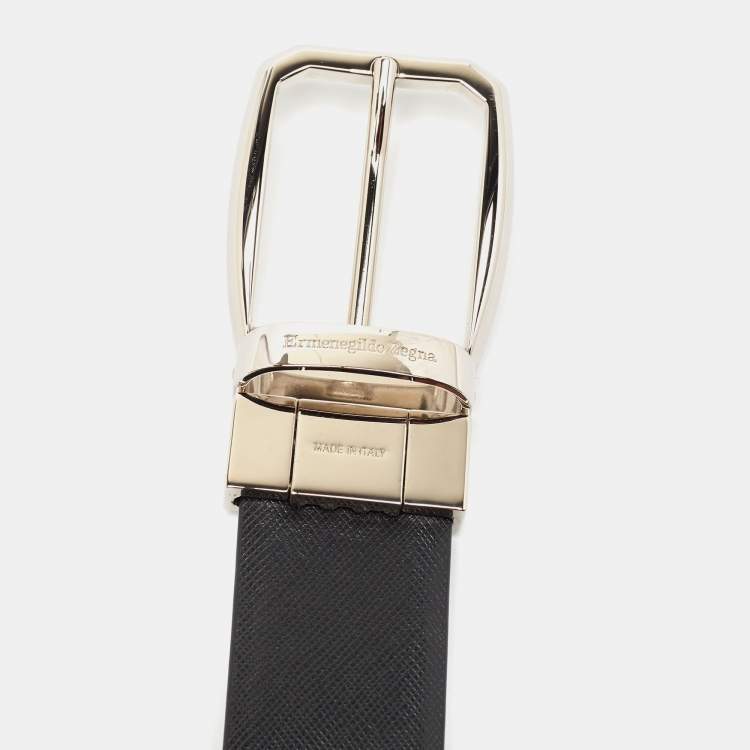 Pre Owned Ermenegildo Zegna Black Leather Reversible Buckle Belt 110CM