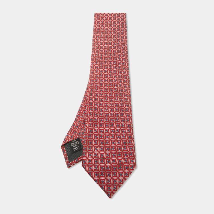 Pre Owned Ermenegildo Zegna Red Jacquard Silk Tie 