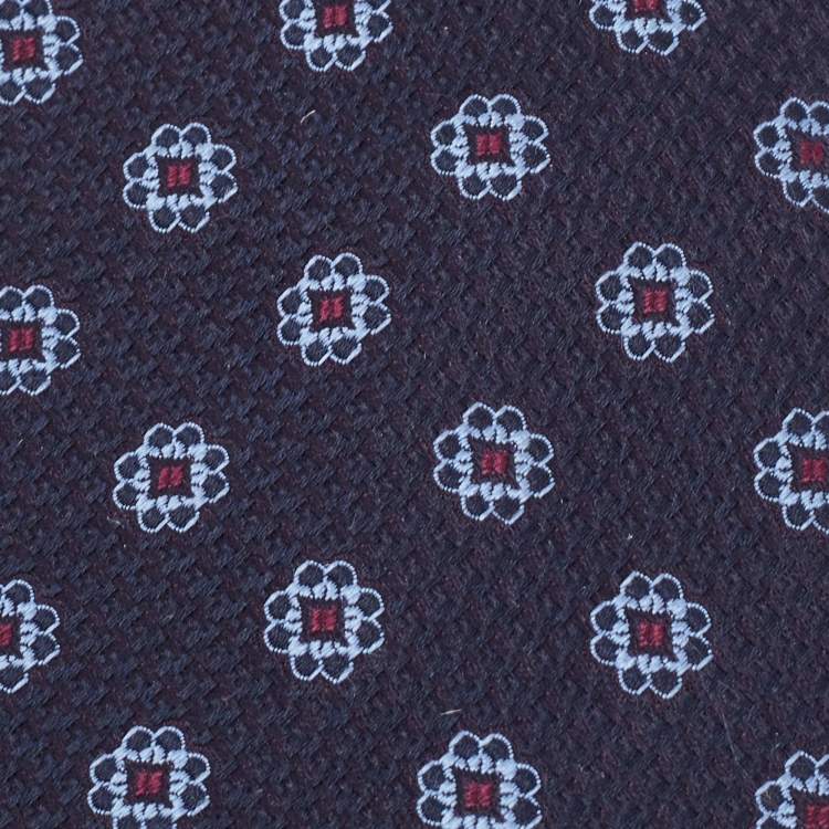 Pre Owned Ermenegildo Zegna Blue Floral Pattern Silk Tie 