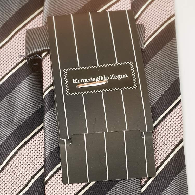 Pre Owned Ermenegildo Zegna Grey Striped Silk Tie 