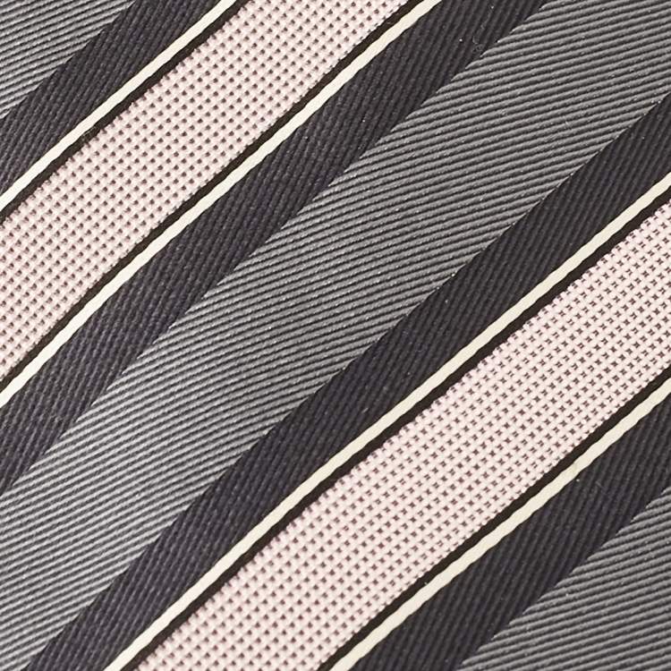 Pre Owned Ermenegildo Zegna Grey Striped Silk Tie 