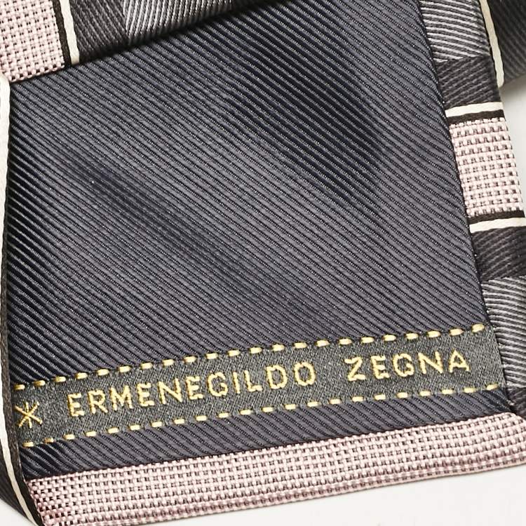 Pre Owned Ermenegildo Zegna Grey Striped Silk Tie 