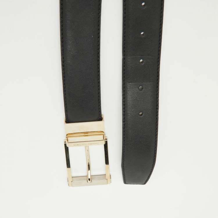 Pre Owned Ermenegildo Zegna Black/Brown Leather Cut to Size Reversible Buckle Belt