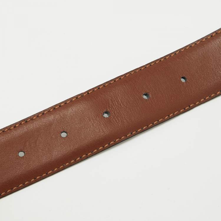 Pre Owned Ermenegildo Zegna Black/Brown Leather Cut to Size Reversible Buckle Belt