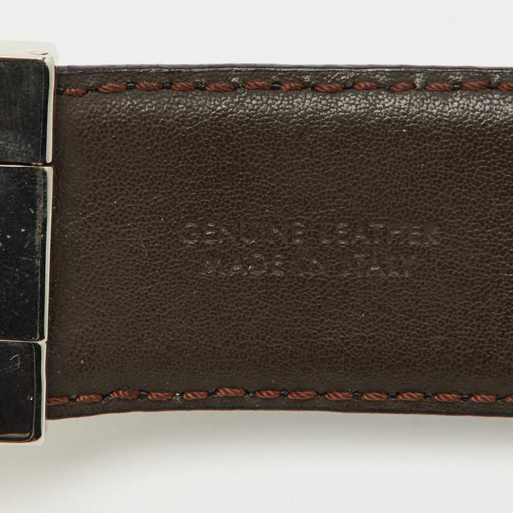 Pre Owned Ermenegildo Zegna Black/Dark Brown Leather Cut to Size Reversible Buckle Belt