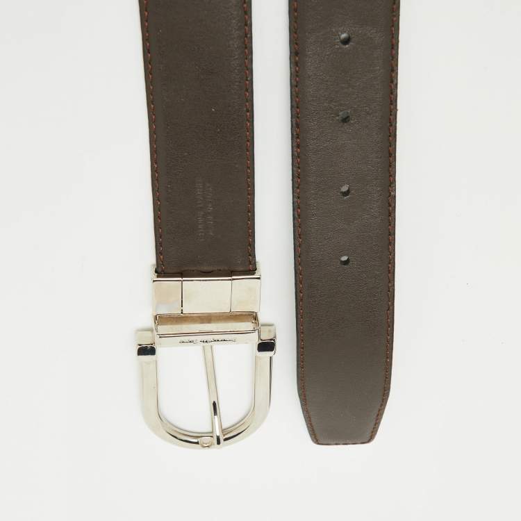 Pre Owned Ermenegildo Zegna Black/Dark Brown Leather Cut to Size Reversible Buckle Belt