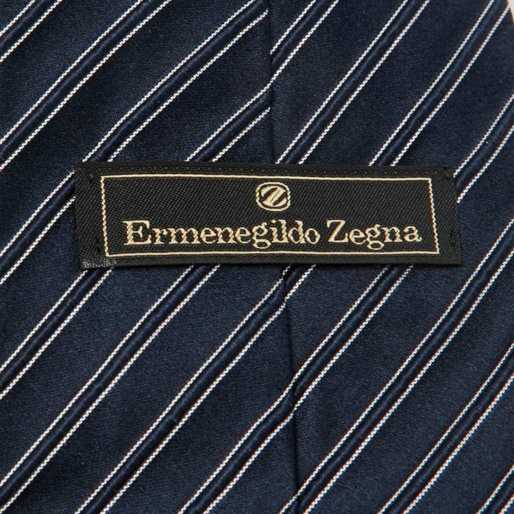 Pre Owned Ermenegildo Zegna Blue Striped Silk Classic Tie 