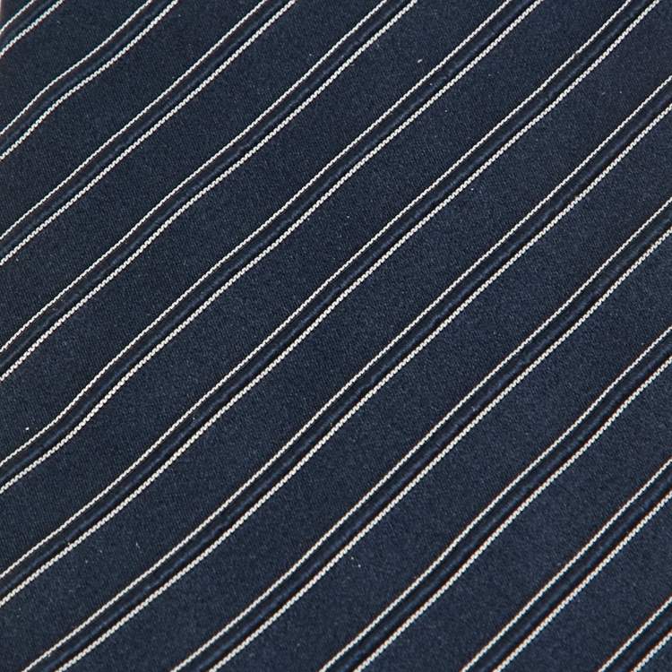 Pre Owned Ermenegildo Zegna Blue Striped Silk Classic Tie 