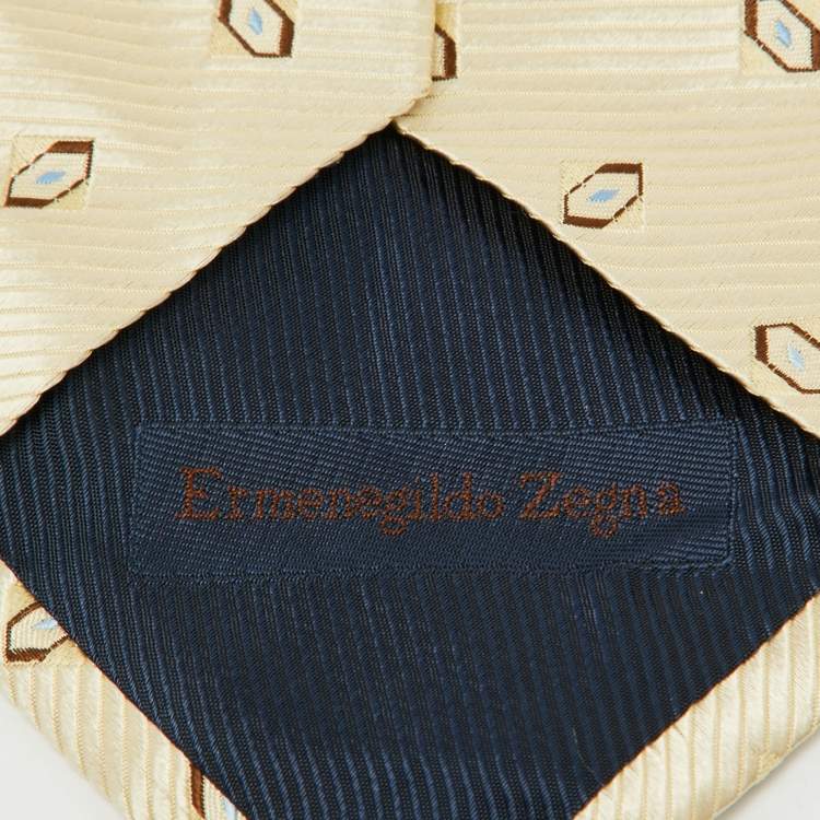 Pre Owned Ermenegildo Zegna Yellow Patterned Silk Classic Tie 