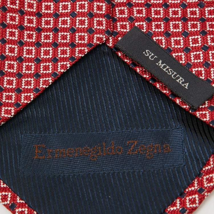 Pre Owned Ermenegildo Zegna Su Misura Red Patterned Silk Tie 