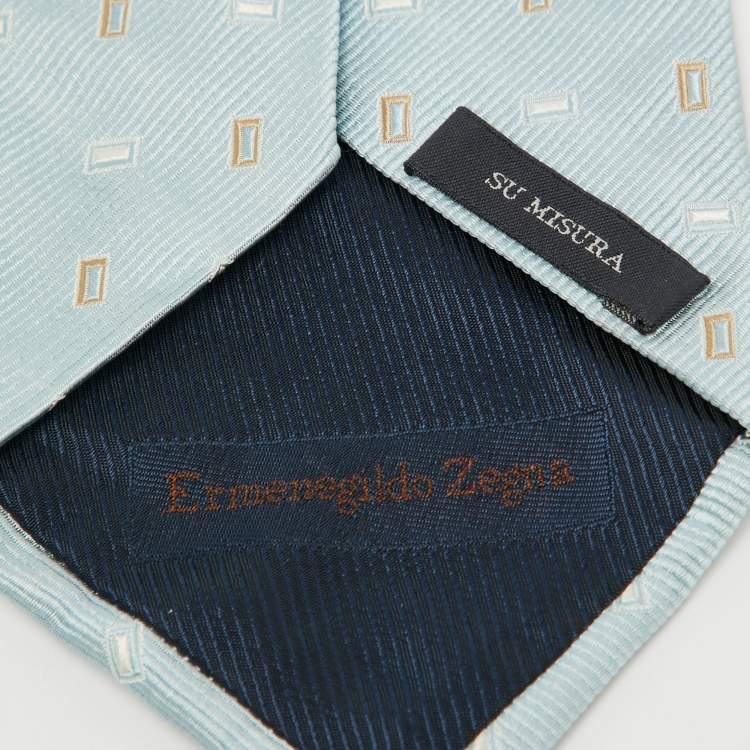 Pre Owned Ermenegildo Zegna Su Misura Blue Patterned Silk Tie 