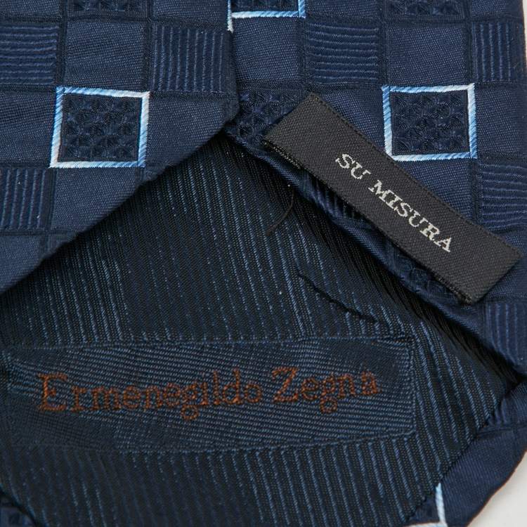 Pre Owned Ermenegildo Zegna Su Misura Blue Square Patterned Silk Tie