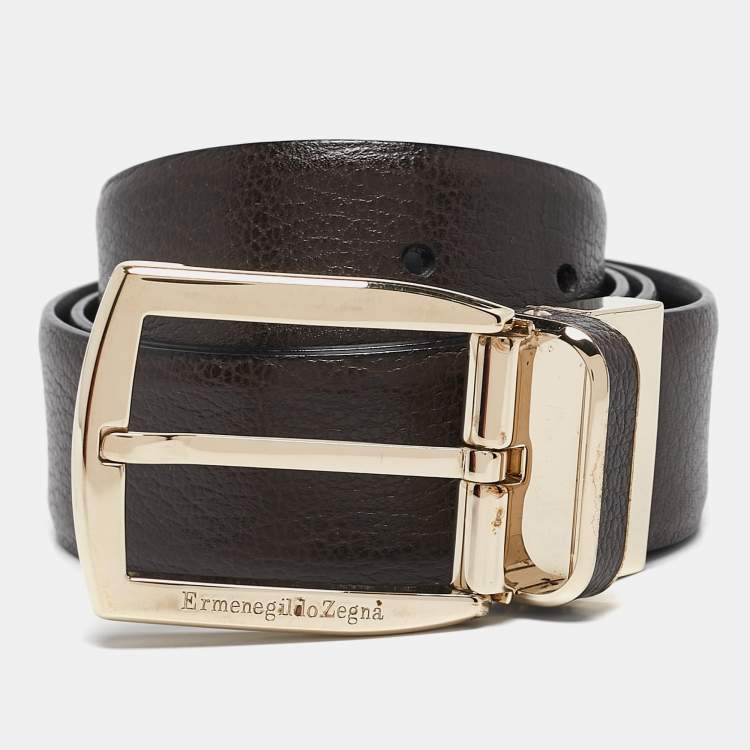 Pre Owned Ermenegildo Zegna Black/Brown Leather Buckle Reversible Belt 