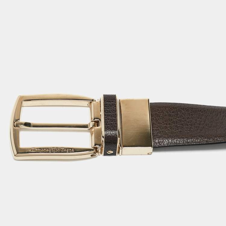 Pre Owned Ermenegildo Zegna Black/Brown Leather Buckle Reversible Belt 