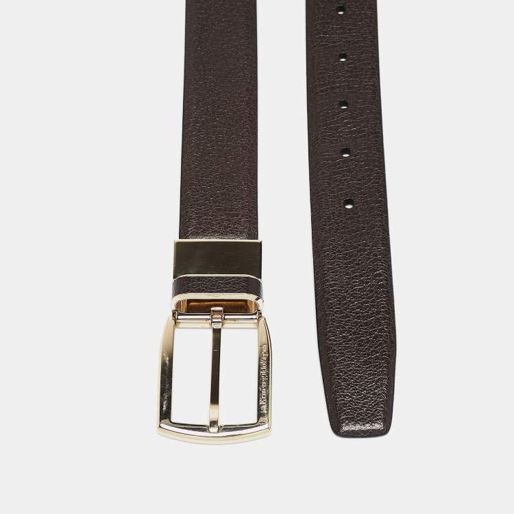 Pre Owned Ermenegildo Zegna Black/Brown Leather Buckle Reversible Belt 